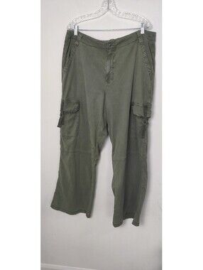 American Eagle Olive Green Lyocell Stretch Wide Leg Cargo Pants Women's Size 10